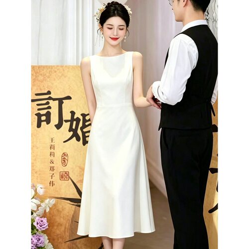 法式高级感白色礼服气质登记领证小白裙轻婚纱女订婚连衣裙敬酒服