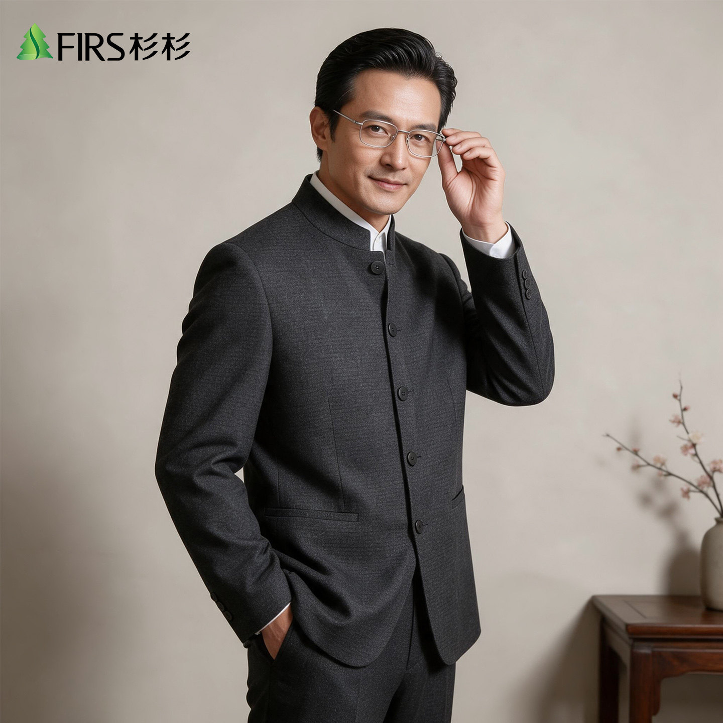 杉杉中老年西服外套男士秋冬新款立领中山装加厚保暖商务休闲西装
