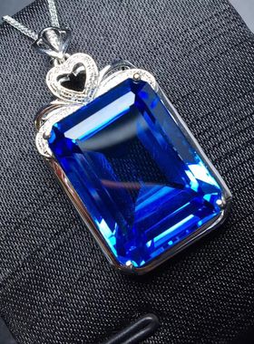 日本回流珠宝奢侈品工艺18k白金29.15ct天然蓝色托帕石钻石吊坠