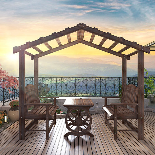 葡萄架庭院防腐木凉亭户外实木爬藤架室外碳化木亭子别墅花园桌椅