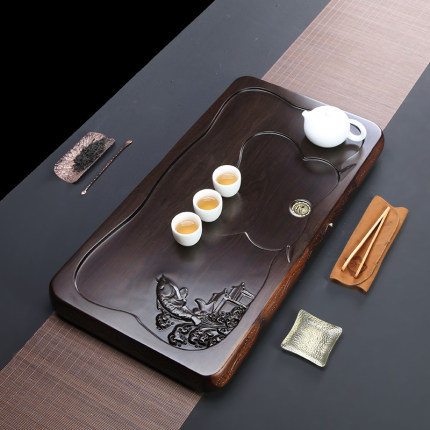 黑檀木茶盘办公室整块实木办公室特价精雕茶海功夫茶具家用茶台