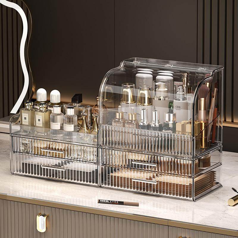 轻奢高级感分格防尘护肤品大容量透明收纳盒梳妆台置物架口红面膜,收纳整理,化妆品收纳架,淘宝优惠券,粉丝福利购,淘宝优惠卷