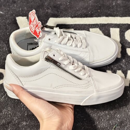 Vans Old Skool全白皮面拉链款低帮休闲板鞋VN0A38GBMS3
