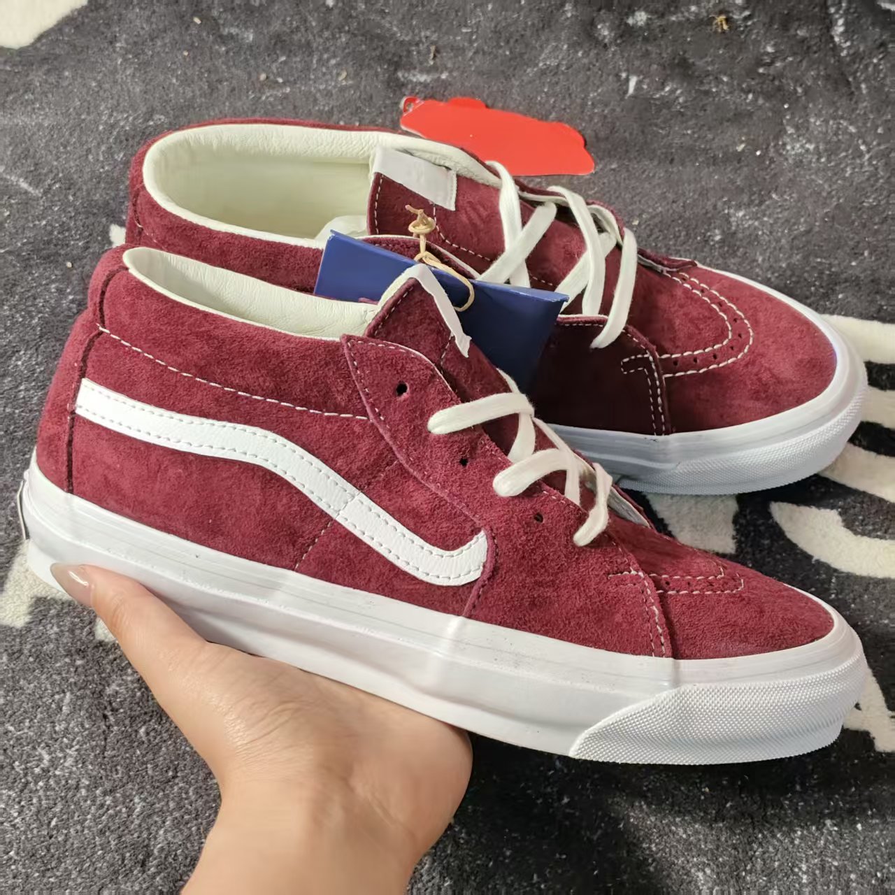 Vans Sk8 Mid酒红全麂皮中帮板鞋复古情侣休闲滑板鞋 VN000CQQ4QU