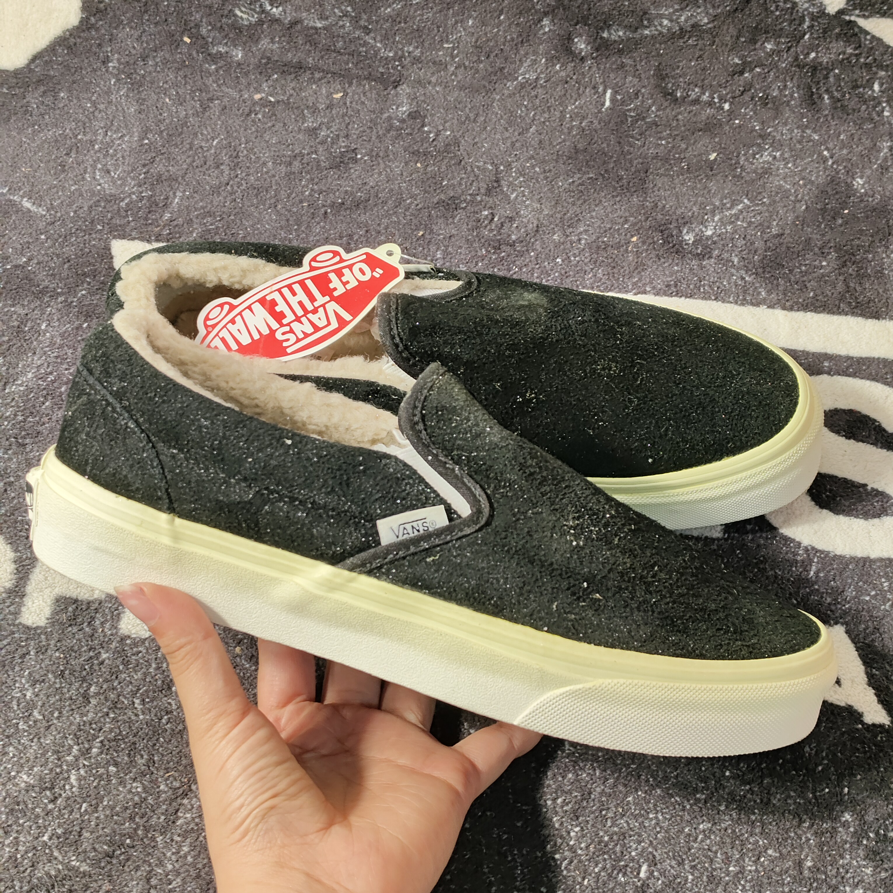 Vans Slip-On黑色麂皮加绒懒人鞋秋冬羊羔毛保暖VN0004MPJ8O