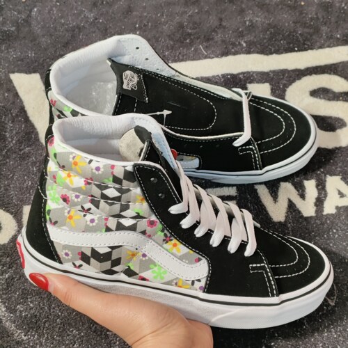 VANS SK8-Hi黑灰棋盘格碎花高帮帆布鞋 VN0A32QG3XR