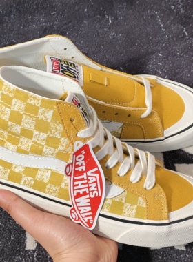 Vans Sk8-Hi VN0A3MV1VSA姜黄棋盘格高帮男女休闲滑板鞋