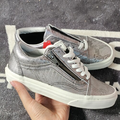 Vans Old Skool银闪侧拉链板鞋金属亮面低帮休闲女鞋VN0A3493LX9