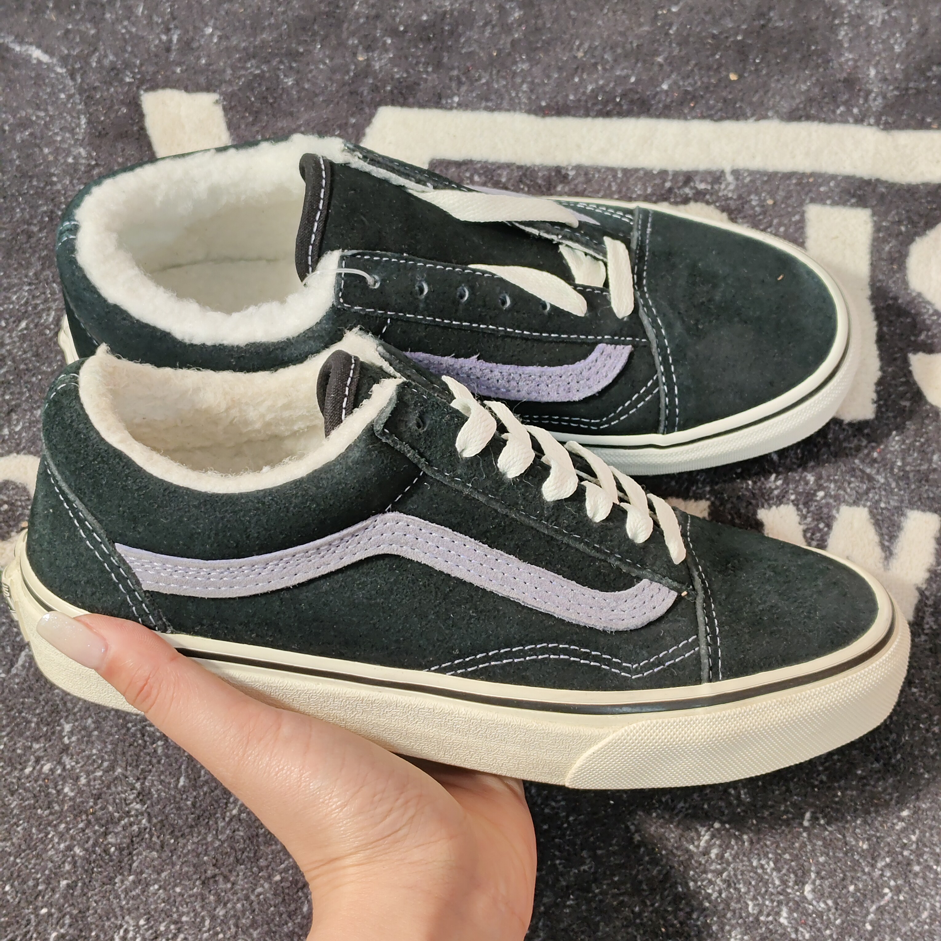 VANS范斯Old Skool深绿加绒低帮秋冬休闲板鞋VN0A348FI2J