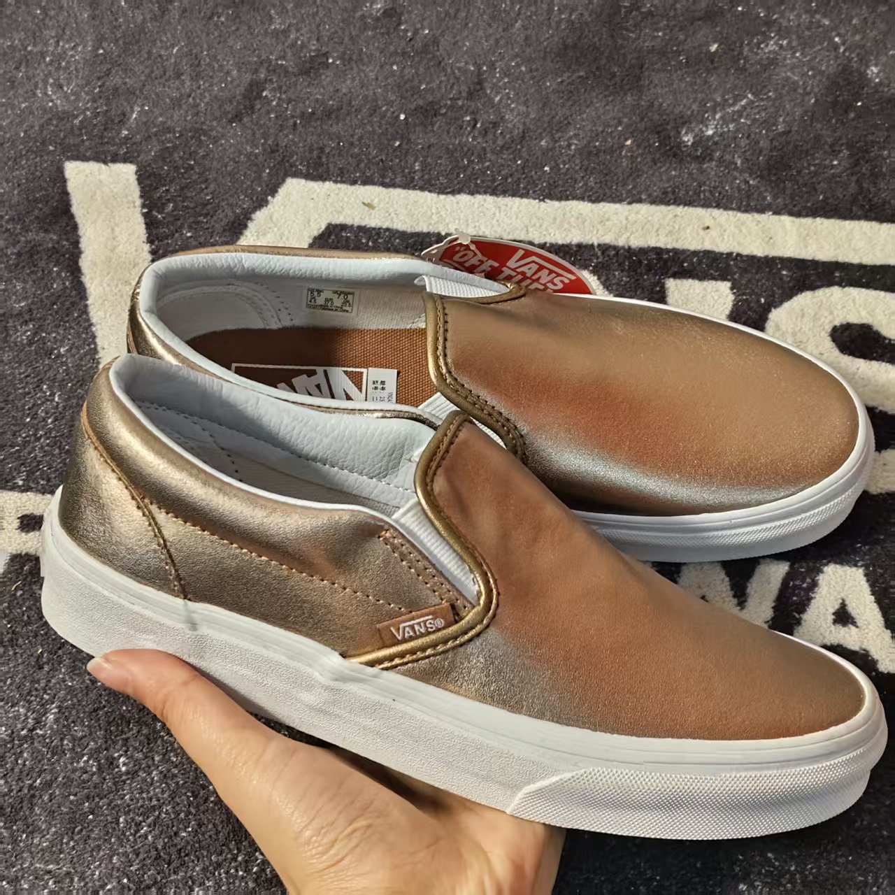 Vans金属玫瑰金Slip On一脚蹬懒人板鞋无鞋带休闲鞋VN0A33TBLZ9