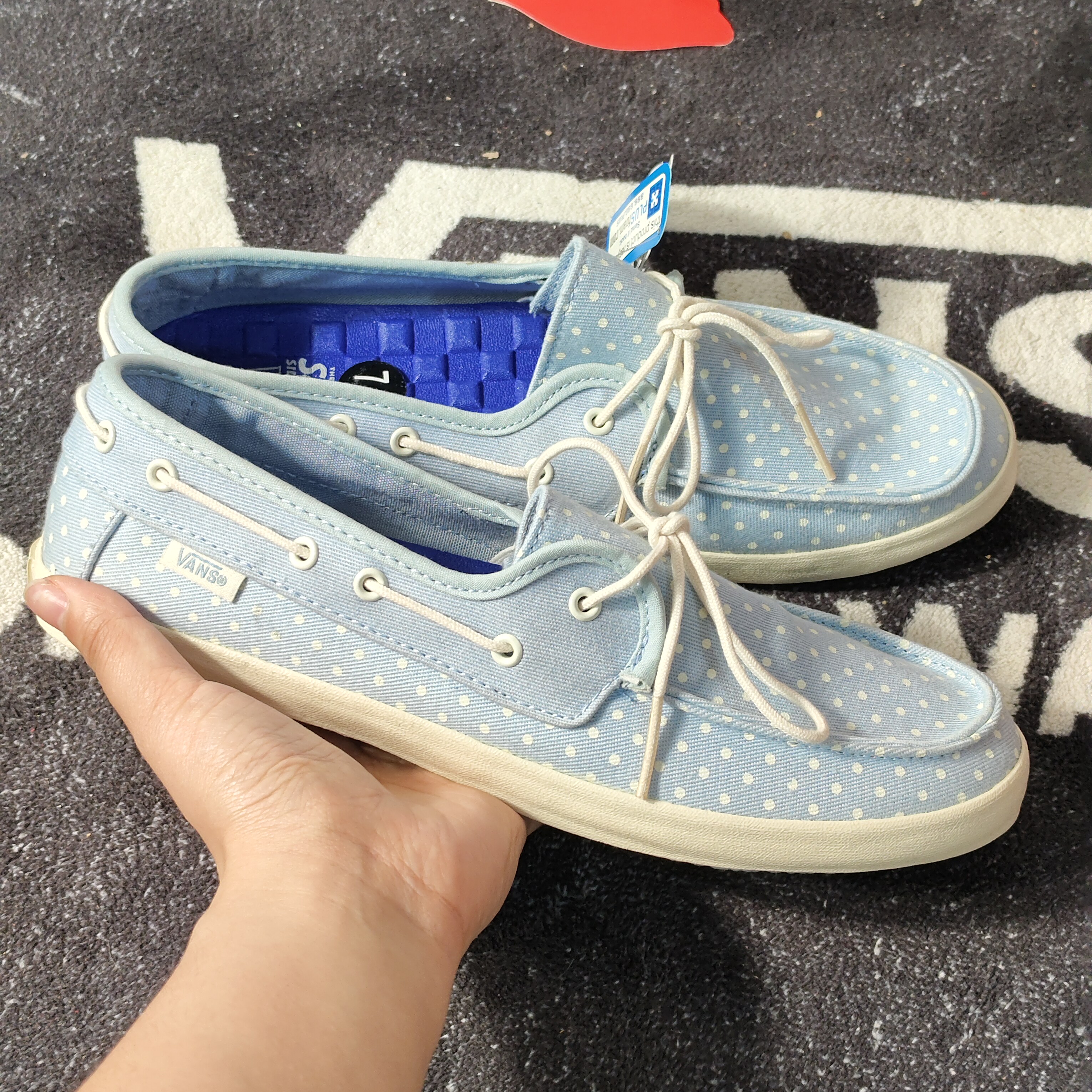 Vans浅蓝小波点帆船鞋清新温柔女款低帮休闲帆布鞋VN000SE99ZG