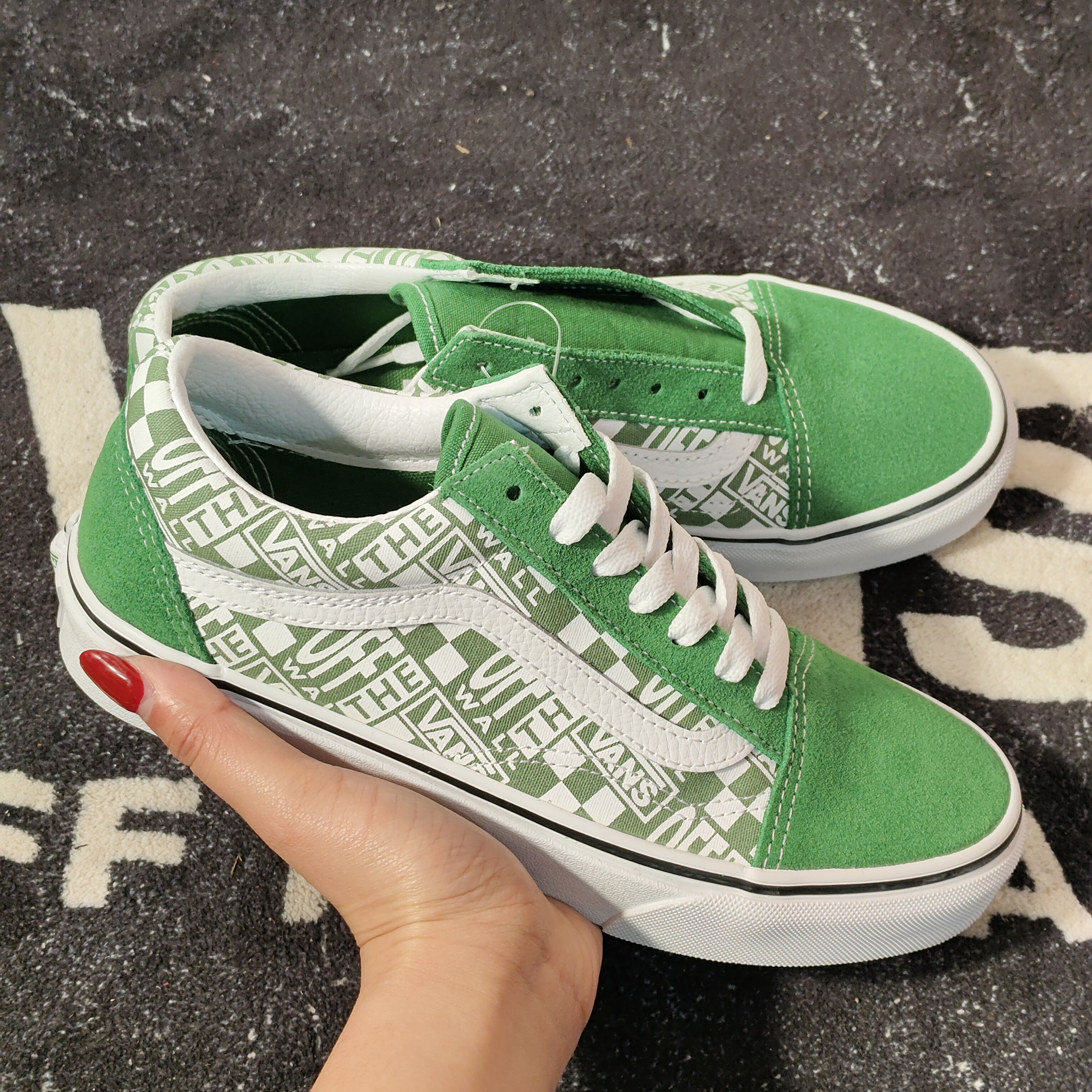 Vans Old Skool VN0A3WKT4QC 绿白棋盘格低帮男女休闲滑板鞋