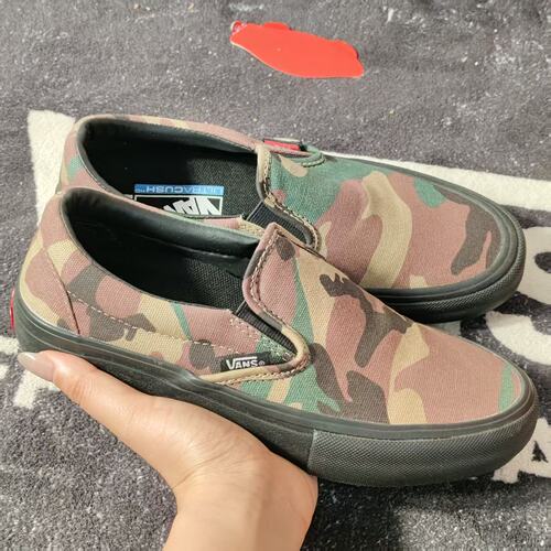 VansSlip-On复古迷彩黑底一脚蹬帆布鞋男女潮流滑板鞋VN0A347VKAF