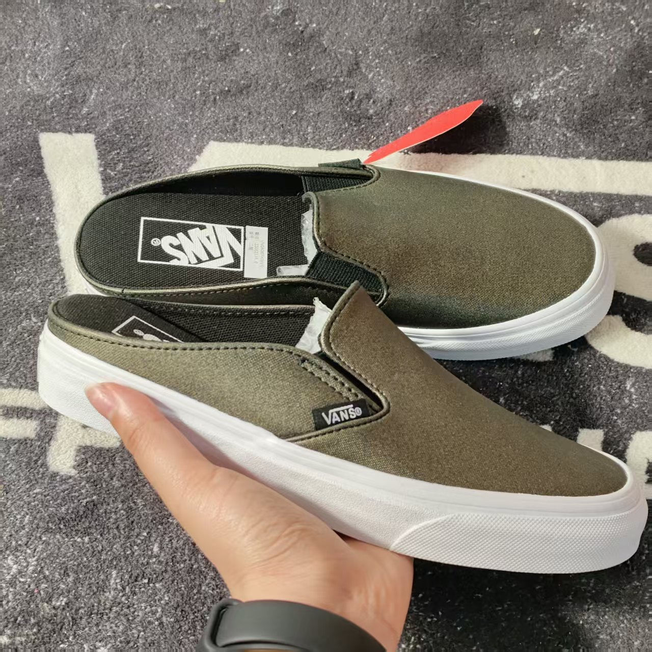 Vans Slip-On Mule渐变橄榄绿半拖懒人休闲拖鞋VN0A38FKMV0