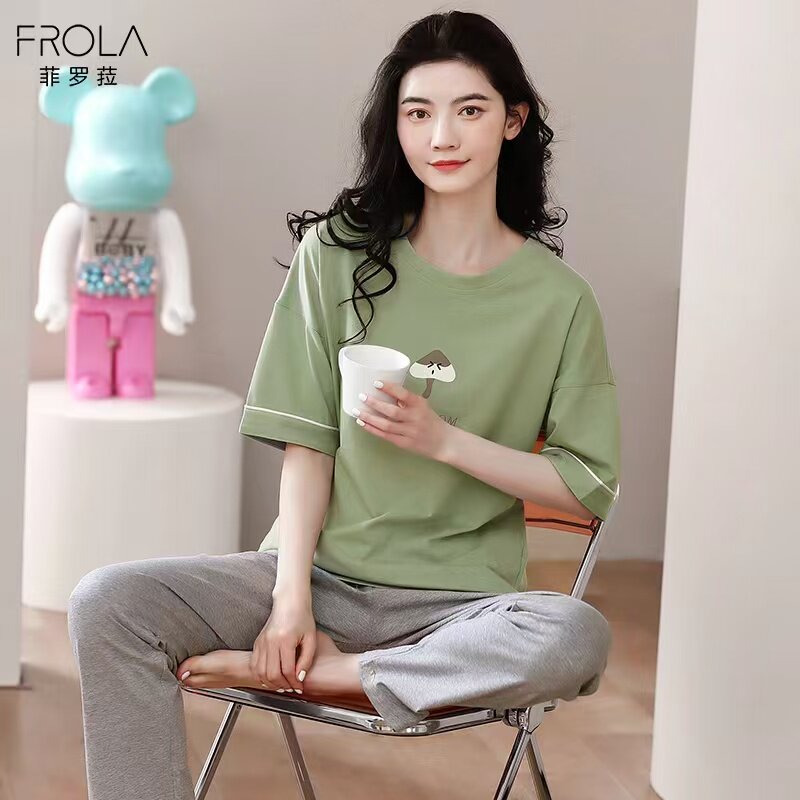 菲罗菈短袖长裤纯棉可外穿家居服