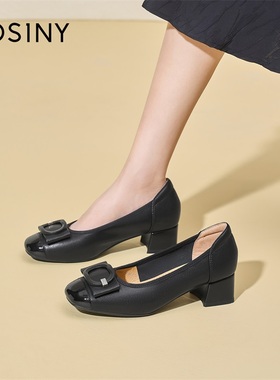 JOSINY春季新款方扣玛丽珍鞋女黑色粗跟通勤休闲百搭气质女士单鞋