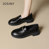 黑色小皮鞋 卓诗尼浅口乐福鞋 软底法式 一脚蹬单鞋 女2025秋季 新款