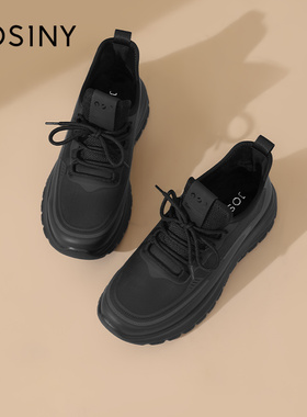 卓诗尼休闲运动鞋男2025秋冬新款黑色时尚百搭厚底增高复古跑步鞋