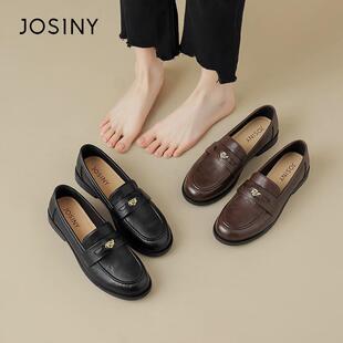 百搭一脚蹬英伦风软底黑色单鞋 新款 子 女2026春季 卓诗尼复古乐福鞋