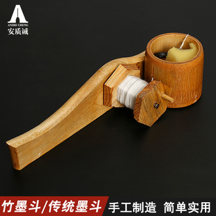 老式墨斗竹制墨仓木制手柄 摇动划线器 传统墨斗装修木工画线工具