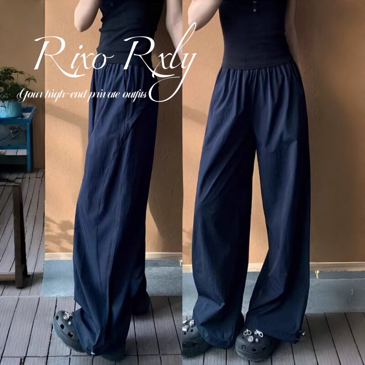 RIXO RXLY美式休闲工作服裤女春夏季高腰宽松显瘦速干阔腿运动长