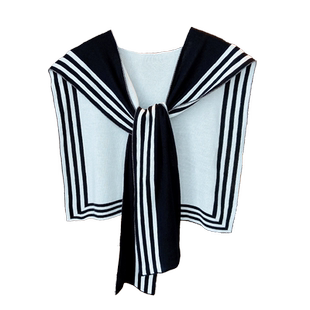 黑白条纹打结针织小披肩外搭女春秋搭肩网红夏季空调房配裙子衬衫