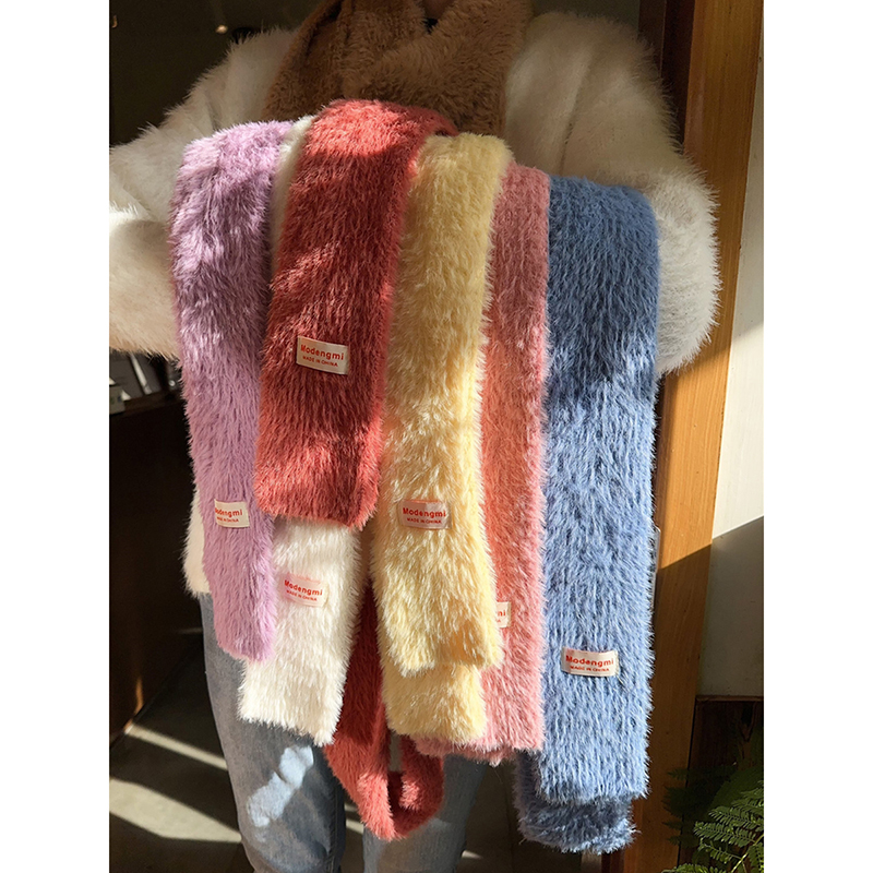 韩版小众细窄兔毛绒长条针织围巾女秋冬新款百搭保暖防寒手套骑行