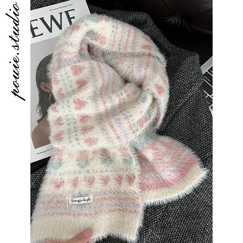 粉色爱心提花毛绒双面围巾女冬季新款甜美百搭保暖防寒护颈围脖潮,服饰配件/皮带/帽子/围巾,围巾/丝巾/披肩,淘宝优惠券,粉丝福利购,淘宝优惠卷