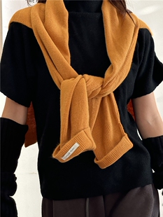百搭 套搭肩空调房围巾护颈薄款 秋冬新款 外搭披肩女纯色毛线针织袖