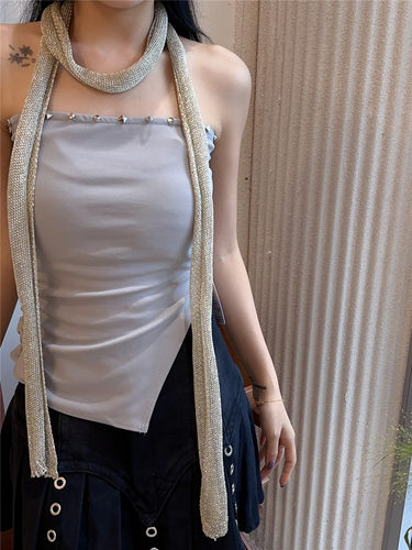 春夏复古小众女银丝围巾细窄长条