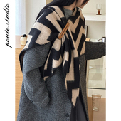 韩系ins撞色三角针织披肩女冬季 仿羊绒百搭保暖围脖潮 高级感时尚