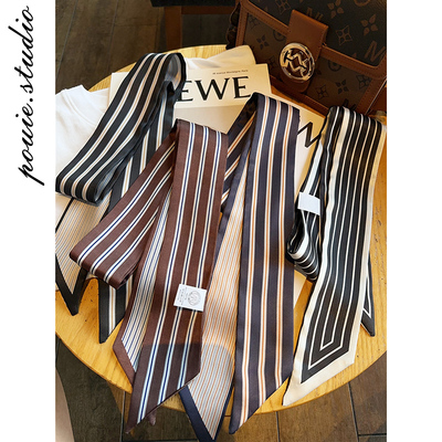 简约黑白条纹长条小丝巾领巾发带