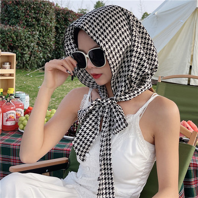 韩版春夏千鸟格包头帽薄款