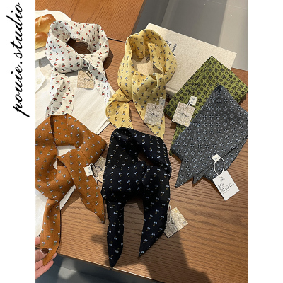 日系文艺小樱桃印花长条丝巾领巾