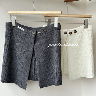 韩版纯色百搭麻花披肩女小众氛围感多用遮臀显瘦叠穿屁帘半身裙子