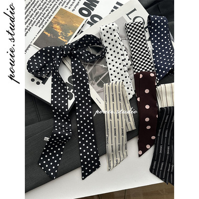 细长条波点小丝巾高级感装饰发带