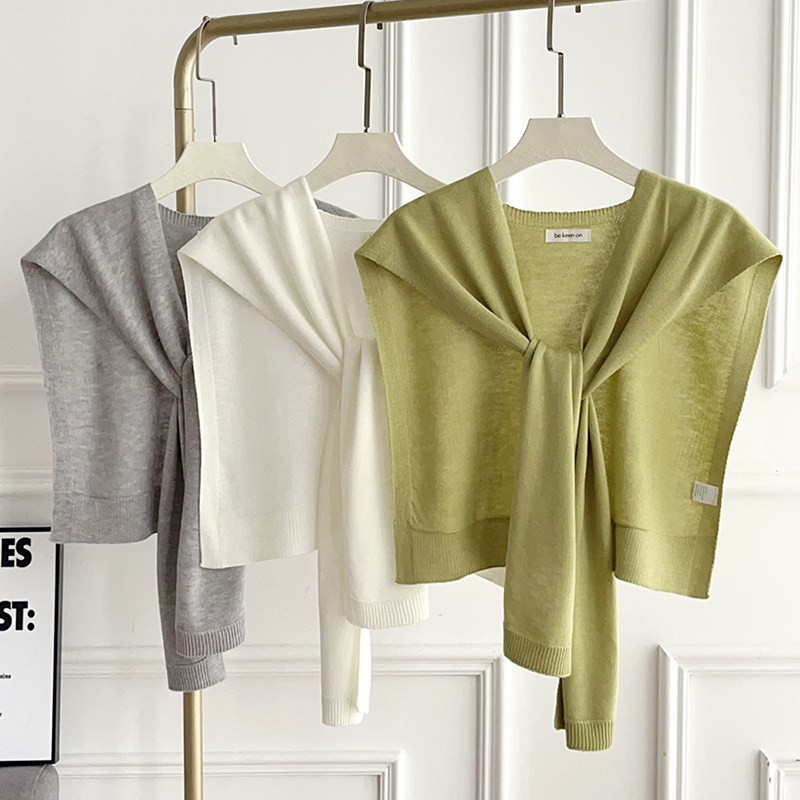 2026春秋新款纯色打结交叉外搭披肩薄款女韩版百搭护颈保暖小坎肩