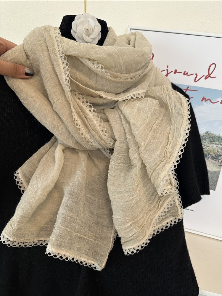 蕾丝花边女士围巾百搭时尚气质纱巾围脖女秋冬季装饰护颈丝巾披肩