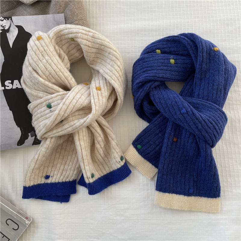 彩色点点仿羊绒针织毛线围巾