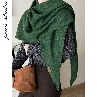 复古纯色大三角巾披肩针织围脖