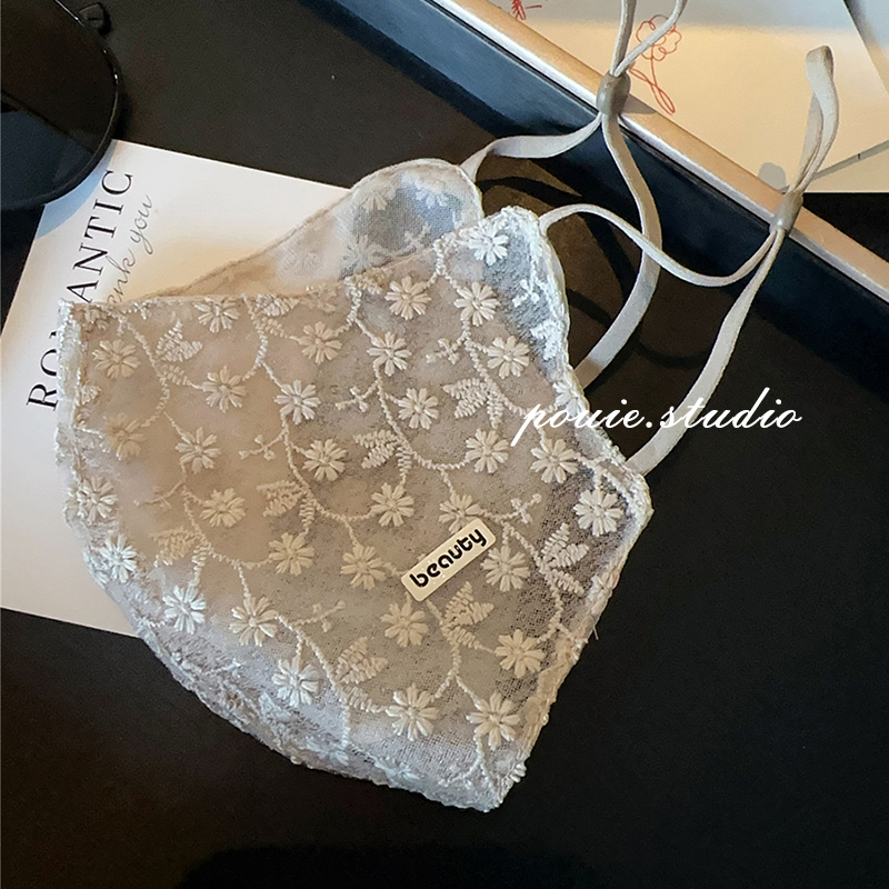 蕾丝小花网纱防晒口罩遮阳面罩