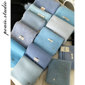 时尚 韩系高级感冰岛蓝针织围巾女秋冬季 新款 百搭加厚保暖软糯围脖