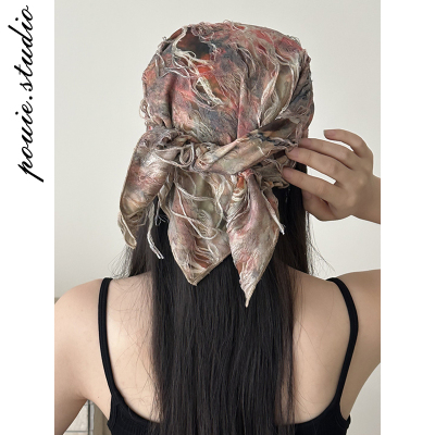 复古扎染破洞包头巾搭装饰小方巾