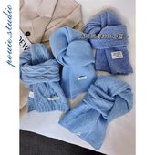 时尚 冰岛蓝羊毛混纺针织围巾女2025冬季 韩版 百搭保暖护颈毛线围脖