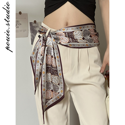 韩版复古印花宽版长条丝巾女2025新款气质百搭护颈小领巾丝巾腰带