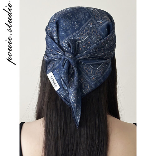 腰果花格子薄款小方巾丝巾女韩系百搭氛围感装饰包头巾发带小领巾