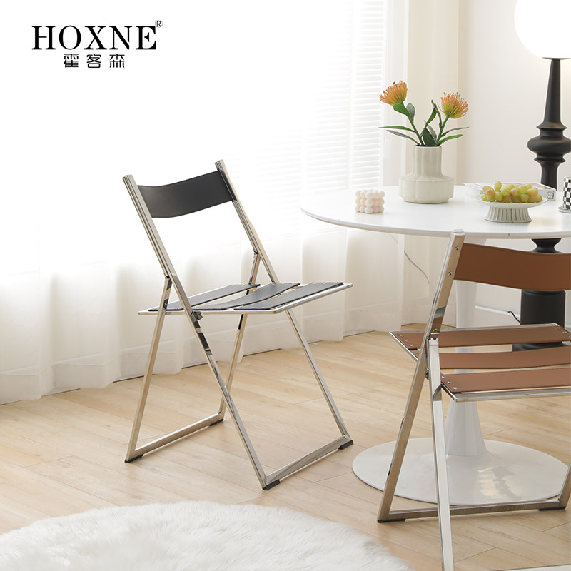 霍客森现代简约金属折叠餐椅轻便靠背椅客厅书房椅子家用可折叠椅