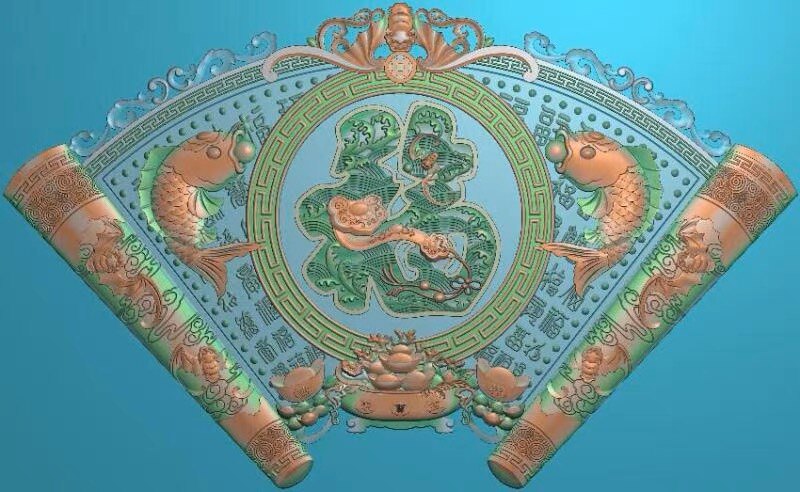 精雕图 扇形福字 动物东阳木雕工艺品挂屏手工雕刻扫描精雕图