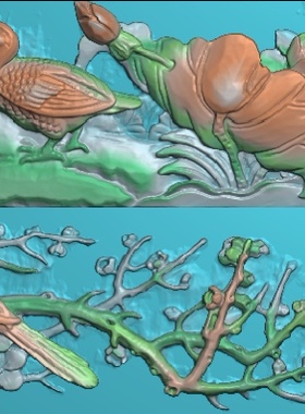 精雕图冬瓜梁2块 花鸟ASOO3 灰度图东阳木雕工艺品挂件挂屏屏风