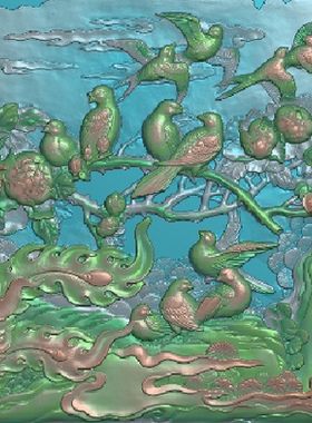 精雕图仿古石雕古建百鸟朝凤凰 花鸟FUY7O 动物吉祥寓意东阳木雕